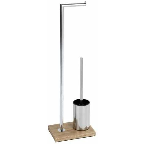 WENKO Serviteur WC 2en1 Marla, Brosse WC Et Dérouleur Papier Toilette, Acier - Polyrésine Effet Bois, 22x74x15 Cm, Chromé - Marron 4 WENKO Serviteur WC 2en1 Marla, Brosse WC Et Dérouleur Papier Toilette, Acier - Polyrésine Effet Bois, 22x74x15 Cm, Chromé - Marron – Image 2
