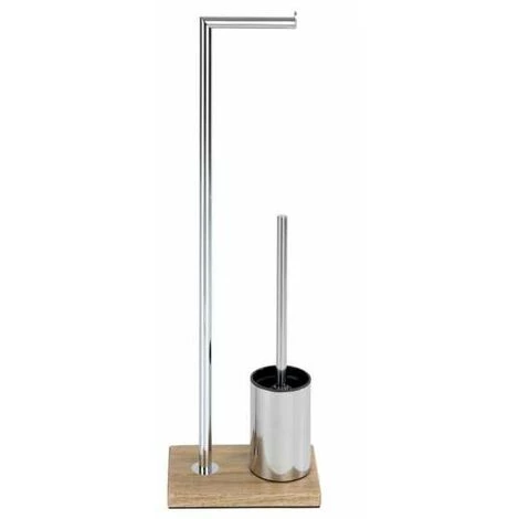 WENKO Serviteur WC 2en1 Marla, Brosse WC Et Dérouleur Papier Toilette, Acier - Polyrésine Effet Bois, 22x74x15 Cm, Chromé - Marron 5 WENKO Serviteur WC 2en1 Marla, Brosse WC Et Dérouleur Papier Toilette, Acier - Polyrésine Effet Bois, 22x74x15 Cm, Chromé - Marron – Image 3