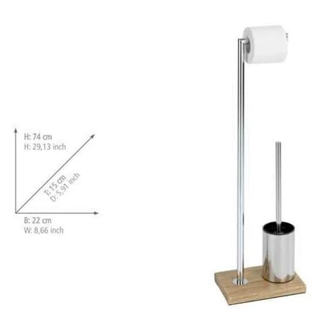 WENKO Serviteur WC 2en1 Marla, Brosse WC Et Dérouleur Papier Toilette, Acier - Polyrésine Effet Bois, 22x74x15 Cm, Chromé - Marron 6 WENKO Serviteur WC 2en1 Marla, Brosse WC Et Dérouleur Papier Toilette, Acier - Polyrésine Effet Bois, 22x74x15 Cm, Chromé - Marron – Image 4