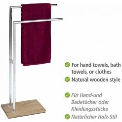 WENKO Porte Serviettes Salle De Bain Sur Pied Marla, 2 Barres Porte Serviette, Acier - Polyrésine Effet Bois, 45,5x82,5x20 Cm, Chromé - Marron -WENKO Soldes 16527427 3