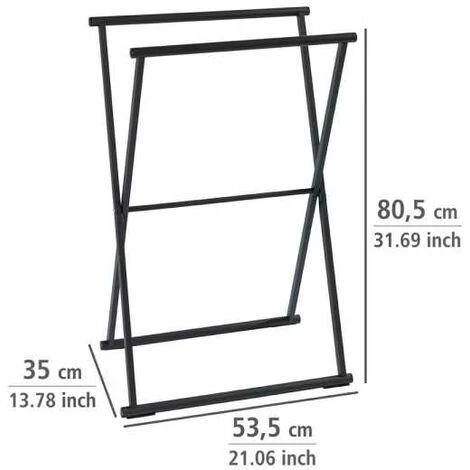 WENKO Porte-serviettes Salle De Bain Sur Pied Lava, Porte Serviette Pliable, Acier Verni , 53,5x80,5x35 Cm, Noir Mat 5 WENKO Porte-serviettes Salle De Bain Sur Pied Lava, Porte Serviette Pliable, Acier Verni , 53,5x80,5x35 Cm, Noir Mat – Image 3