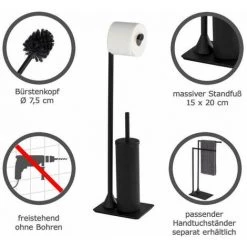 WENKO Ensemble WC Sur Pied 2en1 Hella, Brosse WC Et Dérouleur Papier Toilette, Acier, 15x69x20 Cm, Noir Mat -WENKO Soldes 16527430 2