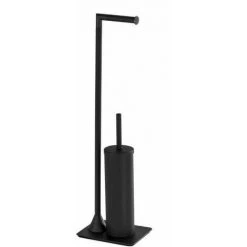 WENKO Ensemble WC Sur Pied 2en1 Hella, Brosse WC Et Dérouleur Papier Toilette, Acier, 15x69x20 Cm, Noir Mat -WENKO Soldes 16527430 3