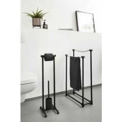 WENKO Serviteur WC Sur Pied 2en1 Osuna, Brosse WC Noire Et Dérouleur Papier Toilette, Métal, 20,5x77x25 Cm, Noir -WENKO Soldes 16527433 4
