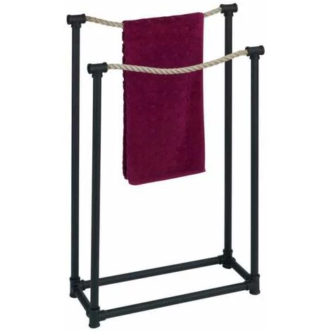 WENKO Porte Serviette Salle De Bain Sur Pied Osuna, Porte Serviette Noir, Métal - Corde, 50,5x85,5x20 Cm, Noir 3 WENKO Porte Serviette Salle De Bain Sur Pied Osuna, Porte Serviette Noir, Métal - Corde, 50,5x85,5x20 Cm, Noir – Image 2