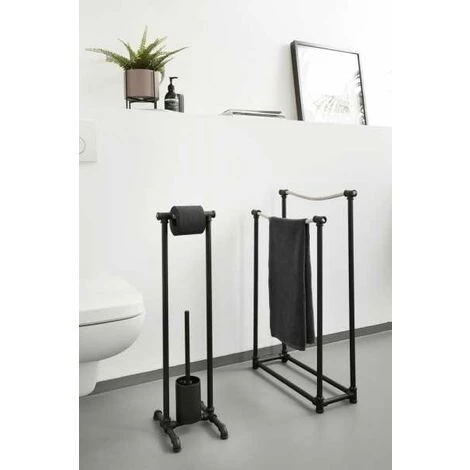 WENKO Porte Serviette Salle De Bain Sur Pied Osuna, Porte Serviette Noir, Métal - Corde, 50,5x85,5x20 Cm, Noir 5 WENKO Porte Serviette Salle De Bain Sur Pied Osuna, Porte Serviette Noir, Métal - Corde, 50,5x85,5x20 Cm, Noir – Image 4
