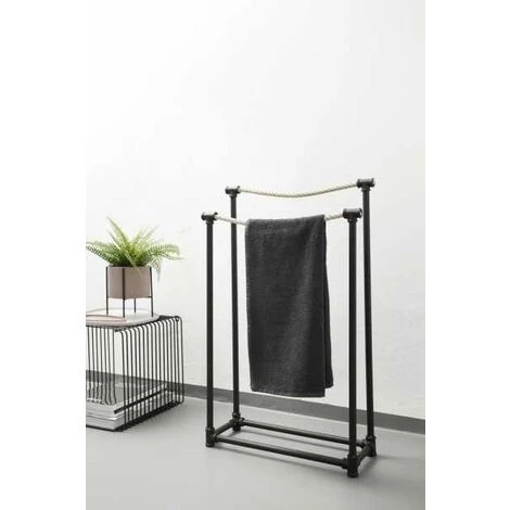 WENKO Porte Serviette Salle De Bain Sur Pied Osuna, Porte Serviette Noir, Métal - Corde, 50,5x85,5x20 Cm, Noir 6 WENKO Porte Serviette Salle De Bain Sur Pied Osuna, Porte Serviette Noir, Métal - Corde, 50,5x85,5x20 Cm, Noir – Image 5