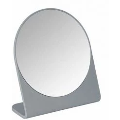 WENKO Miroir Rond Salle De Bain Marcon, Petit Miroir Sur Pied à Poser, Plastique, Ø17 Cm, Gris
