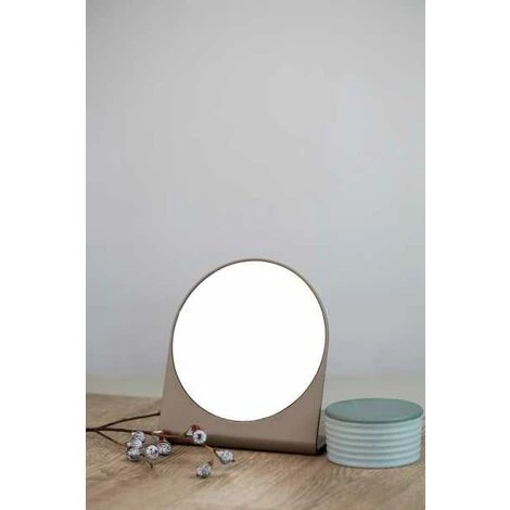 WENKO Miroir Rond Salle De Bain Marcon, Petit Miroir Sur Pied à Poser, Plastique, Ø17 Cm, Taupe 4 WENKO Miroir Rond Salle De Bain Marcon, Petit Miroir Sur Pied à Poser, Plastique, Ø17 Cm, Taupe – Image 2