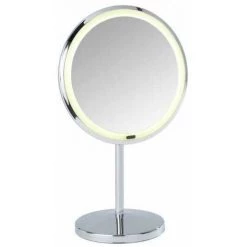 WENKO Miroir Grossissant LED Sur Pied X 5 Onno, Miroir Maquillage Sur Pied LED Ø 16,5 Cm, Acier - Plastique, 20x34x13,5 Cm, Chromé