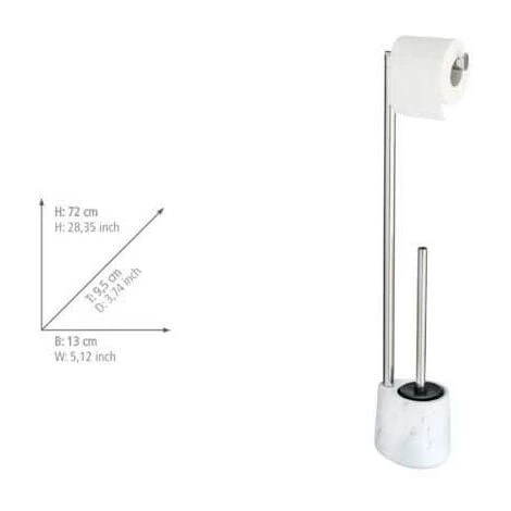 WENKO Combiné WC 2en1 Adrada, Brosse WC Noire Silicone Et Dérouleur Papier Toilette Sur Pied, Céramique Effet Marbre, 13x72x9,5 Cm, Blanc 6 WENKO Combiné WC 2en1 Adrada, Brosse WC Noire Silicone Et Dérouleur Papier Toilette Sur Pied, Céramique Effet Marbre, 13x72x9,5 Cm, Blanc – Image 4