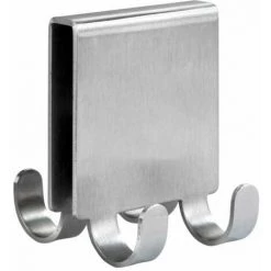 WENKO Crochet Double De Paroi De Douche Vieste Duo, Crochet Paroi De Douche Pour Suspendre Peignoirs Et Serviettes, Acier Inoxydable, 5,5x6x7 Cm, Mat