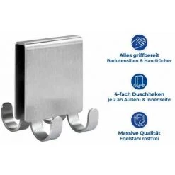 WENKO Crochet Double De Paroi De Douche Vieste Duo, Crochet Paroi De Douche Pour Suspendre Peignoirs Et Serviettes, Acier Inoxydable, 5,5x6x7 Cm, Mat -WENKO Soldes 16527493 3