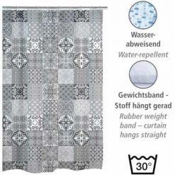 WENKO Rideau De Douche Original Portugal, Rideau De Douche 180x200 Cm, Lavable En Machine Et Waterproof, 12 Anneaux Rideau De Douche En Plastique Blanc Inclus, Polyester, 180x200 Cm, Gris - Blanc 9 WENKO Rideau De Douche Original Portugal, Rideau De Douche 180x200 Cm, Lavable En Machine Et Waterproof, 12 Anneaux Rideau De Douche En Plastique Blanc Inclus, Polyester, 180x200 Cm, Gris - Blanc -WENKO Soldes 16527513 3