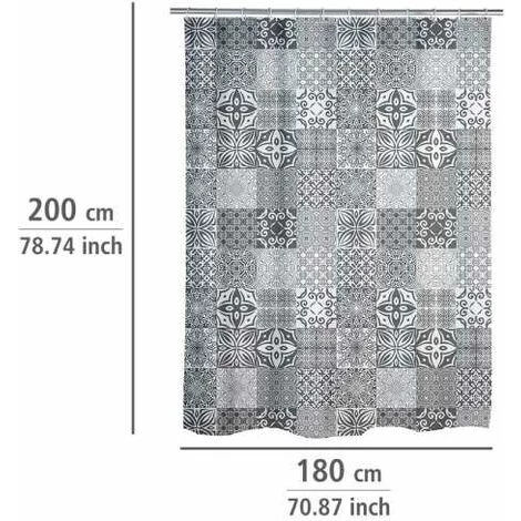 WENKO Rideau De Douche Original Portugal, Rideau De Douche 180x200 Cm, Lavable En Machine Et Waterproof, 12 Anneaux Rideau De Douche En Plastique Blanc Inclus, Polyester, 180x200 Cm, Gris - Blanc 7 WENKO Rideau De Douche Original Portugal, Rideau De Douche 180x200 Cm, Lavable En Machine Et Waterproof, 12 Anneaux Rideau De Douche En Plastique Blanc Inclus, Polyester, 180x200 Cm, Gris - Blanc – Image 5