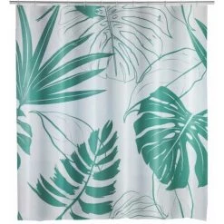 WENKO Rideau De Douche Original Brasil, Rideau De Douche 180x200 Cm, Imperméable à L'eau, 12 Anneaux Rideau De Douche En Plastique Blanc Inclus, PEVA Matériau Recyclé Et Recyclable, 180x200 Cm, Vert