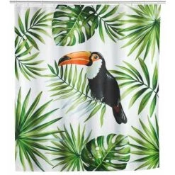WENKO Rideau De Douche Original Tucan, Rideau De Douche 180x200 Cm, Lavable En Machine Et Waterproof, 12 Anneaux Rideau De Douche En Plastique Blanc Inclus, Polyester, 180x200 Cm, Multicolore