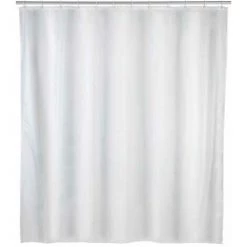 WENKO Rideau De Douche Blanc Uni, Rideau De Douche 240x180 Cm, Imperméable à L'eau, 16 Anneaux Rideau De Douche En Plastique Blanc Inclus, PEVA Matériau Recyclé Et Recyclable, 240x180 Cm, Blanc