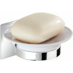 WENKO Porte Savon Mural Quadro, Porte Savon Turbo-Loc® Fixation Sans Perçage, Acier Inox - Plastique, 11x6,5x11,5 Cm, Brillant - Blanc