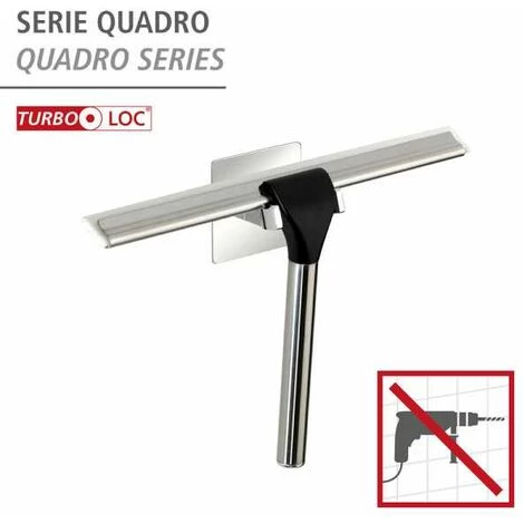 WENKO Raclette De Douche Quadro, Raclette Salle De Bain, Support Mural, Fixation Sans Perçage "Turbo Loc"®, Acier Inox, 23x17,5x5 Cm, Chromé 4 WENKO Raclette De Douche Quadro, Raclette Salle De Bain, Support Mural, Fixation Sans Perçage "Turbo Loc"®, Acier Inox, 23x17,5x5 Cm, Chromé – Image 2