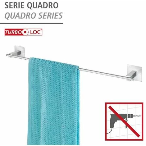 WENKO Porte Serviette Salle De Bain Mural Quadro, Barre Porte Serviette Fixation Sans Perçage Turbo-Loc®, Acier Inox, 64x6,5x7 Cm, Mat 4 WENKO Porte Serviette Salle De Bain Mural Quadro, Barre Porte Serviette Fixation Sans Perçage Turbo-Loc®, Acier Inox, 64x6,5x7 Cm, Mat – Image 2