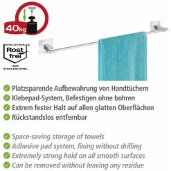 WENKO Porte Serviette Salle De Bain Mural Quadro, Barre Porte Serviette Fixation Sans Perçage Turbo-Loc®, Acier Inox, 64x6,5x7 Cm, Mat 7 WENKO Porte Serviette Salle De Bain Mural Quadro, Barre Porte Serviette Fixation Sans Perçage Turbo-Loc®, Acier Inox, 64x6,5x7 Cm, Mat -WENKO Soldes 16527544 3