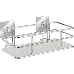 WENKO Etagère De Douche Quadro, Panier De Douche Fixation Sans Perçage Turbo-Loc®, Acier Inox, 24x10x14,5 Cm, Brillant
