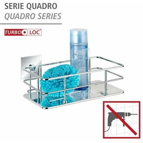 WENKO Etagère De Douche Quadro, Panier De Douche Fixation Sans Perçage Turbo-Loc®, Acier Inox, 24x10x14,5 Cm, Brillant 4 WENKO Etagère De Douche Quadro, Panier De Douche Fixation Sans Perçage Turbo-Loc®, Acier Inox, 24x10x14,5 Cm, Brillant – Image 2