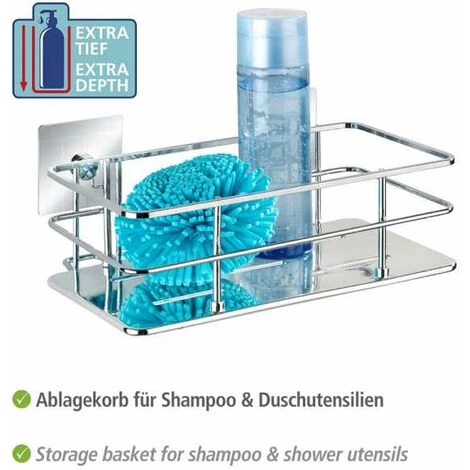 WENKO Etagère De Douche Quadro, Panier De Douche Fixation Sans Perçage Turbo-Loc®, Acier Inox, 24x10x14,5 Cm, Brillant 5 WENKO Etagère De Douche Quadro, Panier De Douche Fixation Sans Perçage Turbo-Loc®, Acier Inox, 24x10x14,5 Cm, Brillant – Image 3