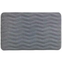 WENKO Tapis De Bain Mémoire De Forme Waves, Tapis Salle De Bain Antidérapant, Polyester, 50x80 Cm, Gris Clair