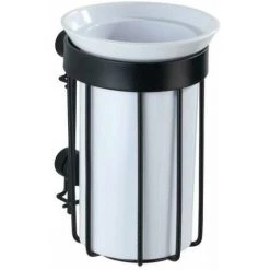 WENKO Porte Brosse à Dents Mural Classic Plus, Gobelet Brosse à Dents Classic, Acier Antirouille - Plastique, 9x12x8 Cm, Noir