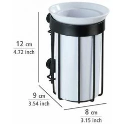 WENKO Porte Brosse à Dents Mural Classic Plus, Gobelet Brosse à Dents Classic, Acier Antirouille - Plastique, 9x12x8 Cm, Noir -WENKO Soldes 16527566 5