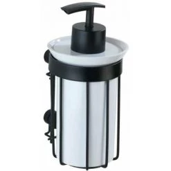 WENKO Distributeur De Savon Liquide Mural Classic Plus, Capacité 185 Ml, Acier Antirouille - Plastique, 9x16,5x8 Cm, Noir - Blanc
