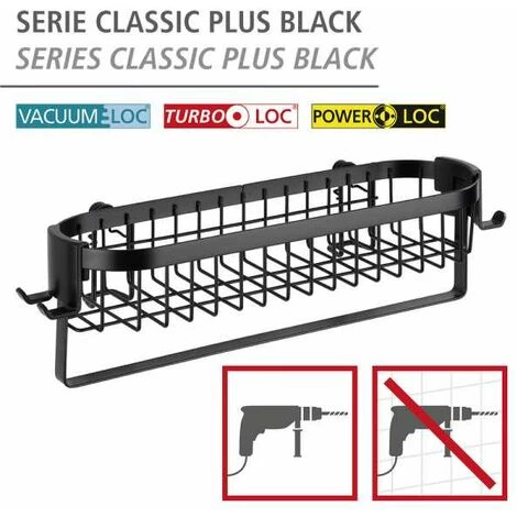WENKO Étagère Murale Salle De Bain Avec Porte Serviette Et Crochets Classic Plus, Organisateur Salle De Bain, Acier, 35x10,5x12,5 Cm, Noir 4 WENKO Étagère Murale Salle De Bain Avec Porte Serviette Et Crochets Classic Plus, Organisateur Salle De Bain, Acier, 35x10,5x12,5 Cm, Noir – Image 2