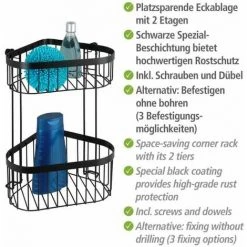 WENKO Étagère D'angle De Douche Classic Plus, 2 Paniers De Douche D'angle, Acier Antirouille, 23,5x33x18,5 Cm, Noir -WENKO Soldes 16527572 4