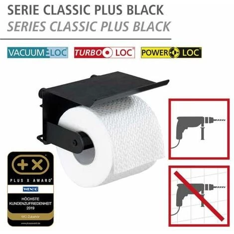 WENKO Porte Papier Toilette Mural Avec Support Smartphone Classic Plus, Support Papier Toilette Mural, Acier Antirouille, 14x10x14 Cm, Noir 4 WENKO Porte Papier Toilette Mural Avec Support Smartphone Classic Plus, Support Papier Toilette Mural, Acier Antirouille, 14x10x14 Cm, Noir – Image 2