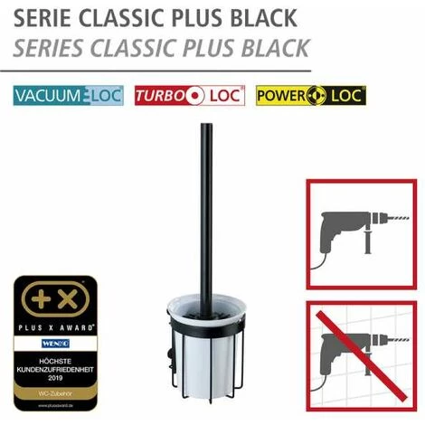 WENKO Brosse WC Murale Classic Plus, Brosse WC Suspendue, Brosse WC Silicone Noire, Acier - Plastique, 12x35,5x10,5 Cm, Noir - Blanc 4 WENKO Brosse WC Murale Classic Plus, Brosse WC Suspendue, Brosse WC Silicone Noire, Acier - Plastique, 12x35,5x10,5 Cm, Noir - Blanc – Image 2