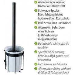 WENKO Brosse WC Murale Classic Plus, Brosse WC Suspendue, Brosse WC Silicone Noire, Acier - Plastique, 12x35,5x10,5 Cm, Noir - Blanc 10 WENKO Brosse WC Murale Classic Plus, Brosse WC Suspendue, Brosse WC Silicone Noire, Acier - Plastique, 12x35,5x10,5 Cm, Noir - Blanc -WENKO Soldes 16527575 4