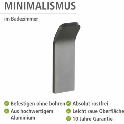 WENKO Crochet Mural Porte Serviette Uno Montella, Crochet Mural Porte Manteaux, Aluminium, 3x8,8x2,1 Cm, Anthracite 5 WENKO Crochet Mural Porte Serviette Uno Montella, Crochet Mural Porte Manteaux, Aluminium, 3x8,8x2,1 Cm, Anthracite – Image 3