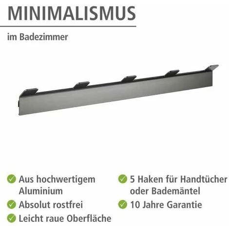 WENKO Patère Murale Montella, Patère Crochets Mural Salle De Bain, Crochet Porte Serviette, Aluminium, 49x5,8x3,3 Cm, Anthracite 5 WENKO Patère Murale Montella, Patère Crochets Mural Salle De Bain, Crochet Porte Serviette, Aluminium, 49x5,8x3,3 Cm, Anthracite – Image 3