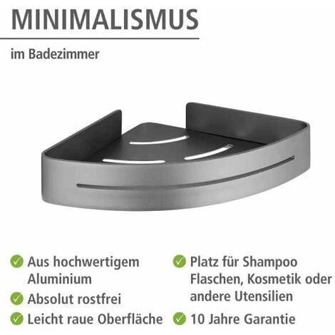 WENKO Etagère D'angle De Douche Murale Montella, Panier D'angle De Douche Mural, Aluminium, 22x30x5 Cm, Anthracite 4 WENKO Etagère D'angle De Douche Murale Montella, Panier D'angle De Douche Mural, Aluminium, 22x30x5 Cm, Anthracite – Image 2