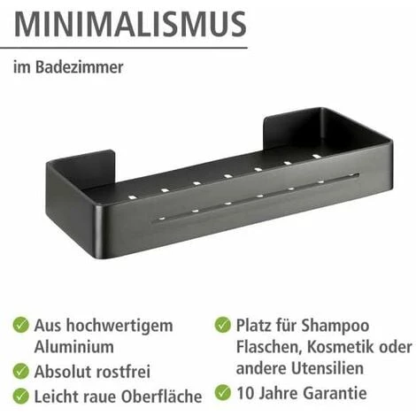 WENKO Etagère De Douche Murale Montella, Panier De Douche Mural, Aluminium, 32,4x5x12,8 Cm, Anthracite 4 WENKO Etagère De Douche Murale Montella, Panier De Douche Mural, Aluminium, 32,4x5x12,8 Cm, Anthracite – Image 2