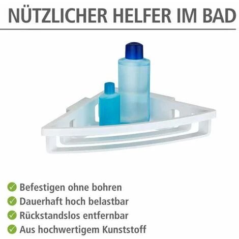 WENKO Etagère D'angle De Douche Murale Bralia, Panier D'angle De Douche Fixation Sans Perçage Power-Loc®, Plastique, 34,5x8,5x19,5 Cm, Blanc 5 WENKO Etagère D'angle De Douche Murale Bralia, Panier D'angle De Douche Fixation Sans Perçage Power-Loc®, Plastique, 34,5x8,5x19,5 Cm, Blanc – Image 3