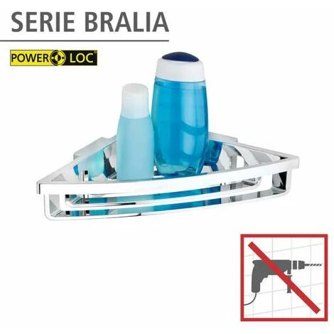 WENKO Etagère D'angle De Douche Murale Bralia, Panier D'angle De Douche Fixation Sans Perçage Power-Loc®, Plastique, 34,5x8,5x19,5 Cm, Chromé 4 WENKO Etagère D'angle De Douche Murale Bralia, Panier D'angle De Douche Fixation Sans Perçage Power-Loc®, Plastique, 34,5x8,5x19,5 Cm, Chromé – Image 2