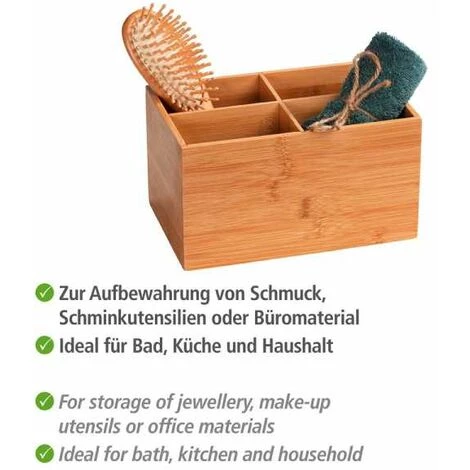 WENKO Boite Bambou Salle De Bain Avec 4 Compartiments Terra, Organiseur Salle De Bain Bois, Bambou, 22x12x14 Cm, Marron 5 WENKO Boite Bambou Salle De Bain Avec 4 Compartiments Terra, Organiseur Salle De Bain Bois, Bambou, 22x12x14 Cm, Marron – Image 3