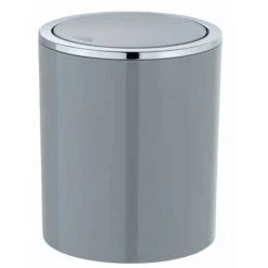 WENKO Mini Poubelle Salle De Bain Inca, Poubelle à Couvercle Basculant, Capacité 2L, Plastique Haut De Gamme, Ø 14 X 16,8 Cm, Gris