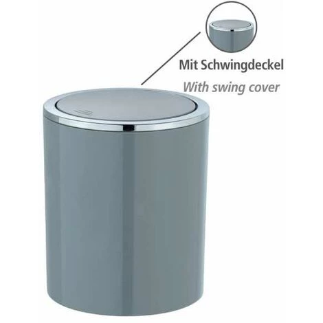 WENKO Mini Poubelle Salle De Bain Inca, Poubelle à Couvercle Basculant, Capacité 2L, Plastique Haut De Gamme, Ø 14 X 16,8 Cm, Gris 4 WENKO Mini Poubelle Salle De Bain Inca, Poubelle à Couvercle Basculant, Capacité 2L, Plastique Haut De Gamme, Ø 14 X 16,8 Cm, Gris – Image 2