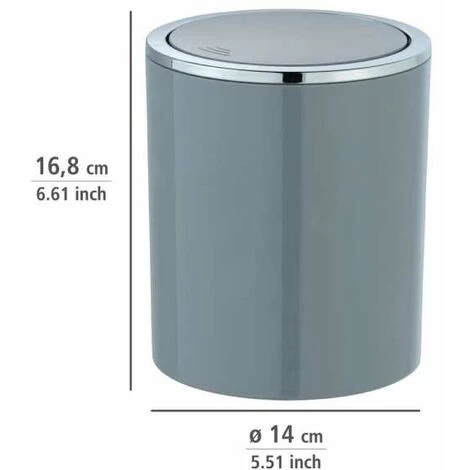 WENKO Mini Poubelle Salle De Bain Inca, Poubelle à Couvercle Basculant, Capacité 2L, Plastique Haut De Gamme, Ø 14 X 16,8 Cm, Gris 6 WENKO Mini Poubelle Salle De Bain Inca, Poubelle à Couvercle Basculant, Capacité 2L, Plastique Haut De Gamme, Ø 14 X 16,8 Cm, Gris – Image 4