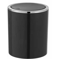 WENKO Mini Poubelle Salle De Bain Inca, Poubelle à Couvercle Basculant, Capacité 2L, Plastique Haut De Gamme, Ø 14 X 16,8 Cm, Noir