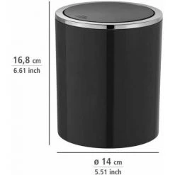 WENKO Mini Poubelle Salle De Bain Inca, Poubelle à Couvercle Basculant, Capacité 2L, Plastique Haut De Gamme, Ø 14 X 16,8 Cm, Noir 10 WENKO Mini Poubelle Salle De Bain Inca, Poubelle à Couvercle Basculant, Capacité 2L, Plastique Haut De Gamme, Ø 14 X 16,8 Cm, Noir -WENKO Soldes 16527610 4